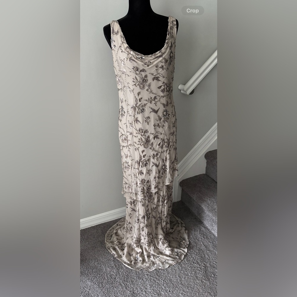 Beaded gown, fully lined, worn only once, perfect condition.